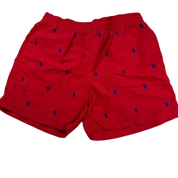 Polo Ralph Lauren Men's Red Swim Trunks Shorts All Over‎ Pony Logo Large